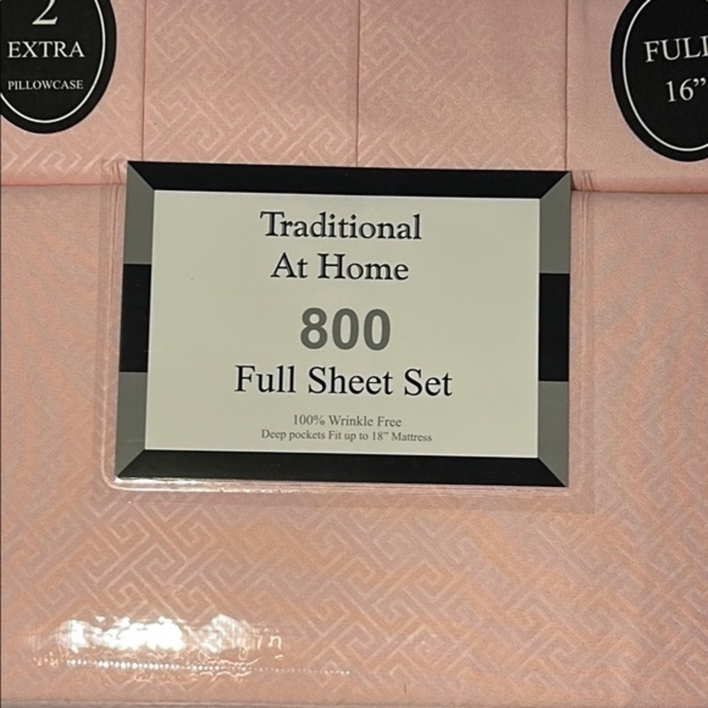 Traditional At Home Baby Pink Full 6pc Sheet Set Embossed Maze Key Print
